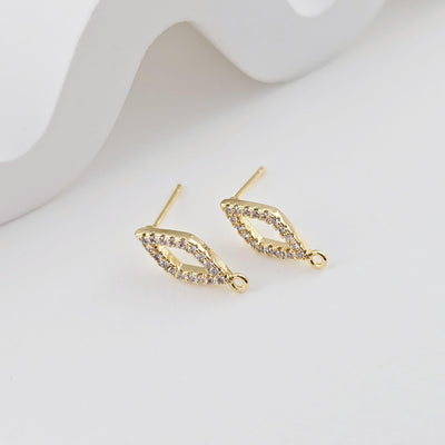 أقراط على شكل معين من الزركونيوم المكعب، مطلية بالذهب، مزودة بحلقة، مضادة للحساسية، مصنوعة يدويًا، أدوات صنع أقراط بنفسك D0279