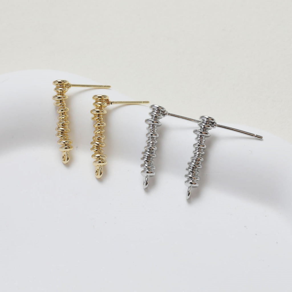 Irregular Long Bar Stud Ear Post With Loop, S925 Silver Ear Pin Nickel Free, Gold Ear Stud, Hypoallergenic Earring Findings GZ268-D0481