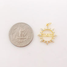 Load image into Gallery viewer, Gold Sun Mom Pendant, Sun Mom Pave Charm, 18K Gold Plated Brass, 19mm, Necklace Making Charm, Jewelry Findings S374