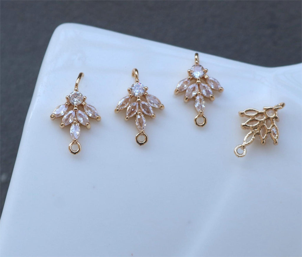 Tiny Leaf Connector, Cubic Zircon Crystal Leaf Pendant, CZ Earring Charms,  Gold Plated Brass Earring Charms, Jewelry Findings HL011-F194