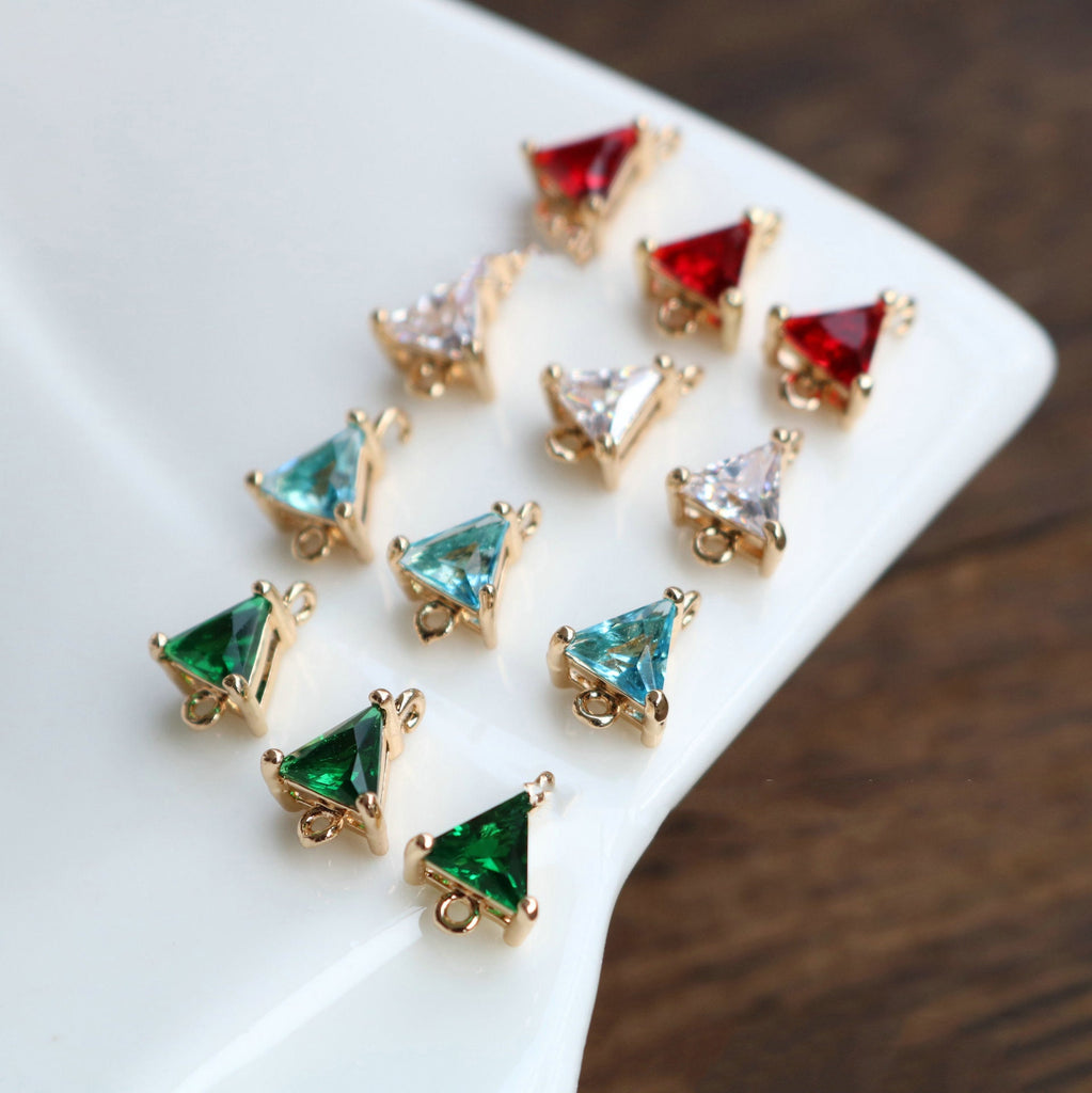 10pcs Triangular Connector, Cubic Zircon Crystal Pendant, Bracelet Necklace Pendant, 14K Real Gold Plated, Jewelry Findings HL066-F134