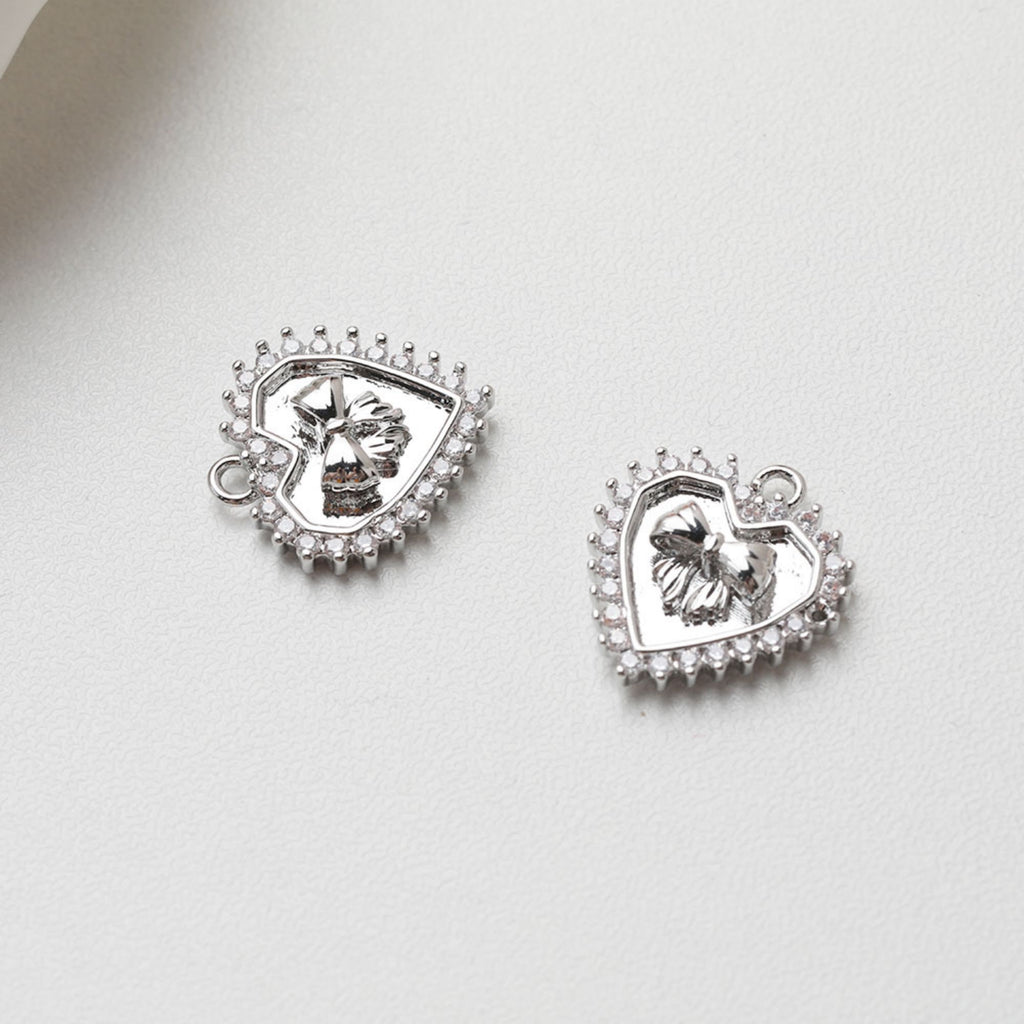 Gold Heart Pendant, CZ Pave, Bow Tie Pendant, Heart Charm for Necklace Making, Jewelry Findings GT041