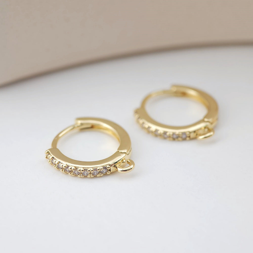 Cubic Zirconia Ear Hoops Multicolor Pave Crystal , 14mm, 18K Gold Plated Leverback Earrings, Huggie Hoops Earring D0146