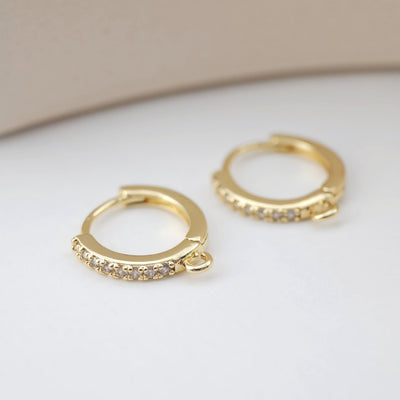 Cubic Zirconia Ear Hoops Multicolor Pave Crystal , 14mm, 18K Gold Plated Leverback Earrings, Huggie Hoops Earring D0146