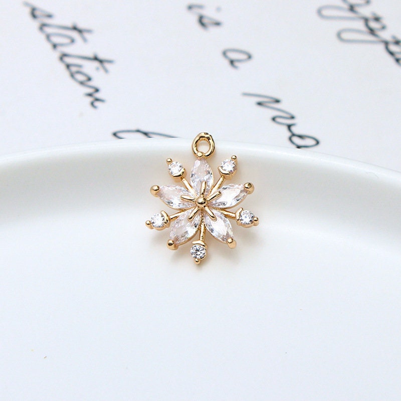 CZ Pave Round Charm, Cubic Zircon Crystal Pendant, Bracelet Necklace Pendant, 14K Real Gold Plated, Jewelry Findings STG062-F208