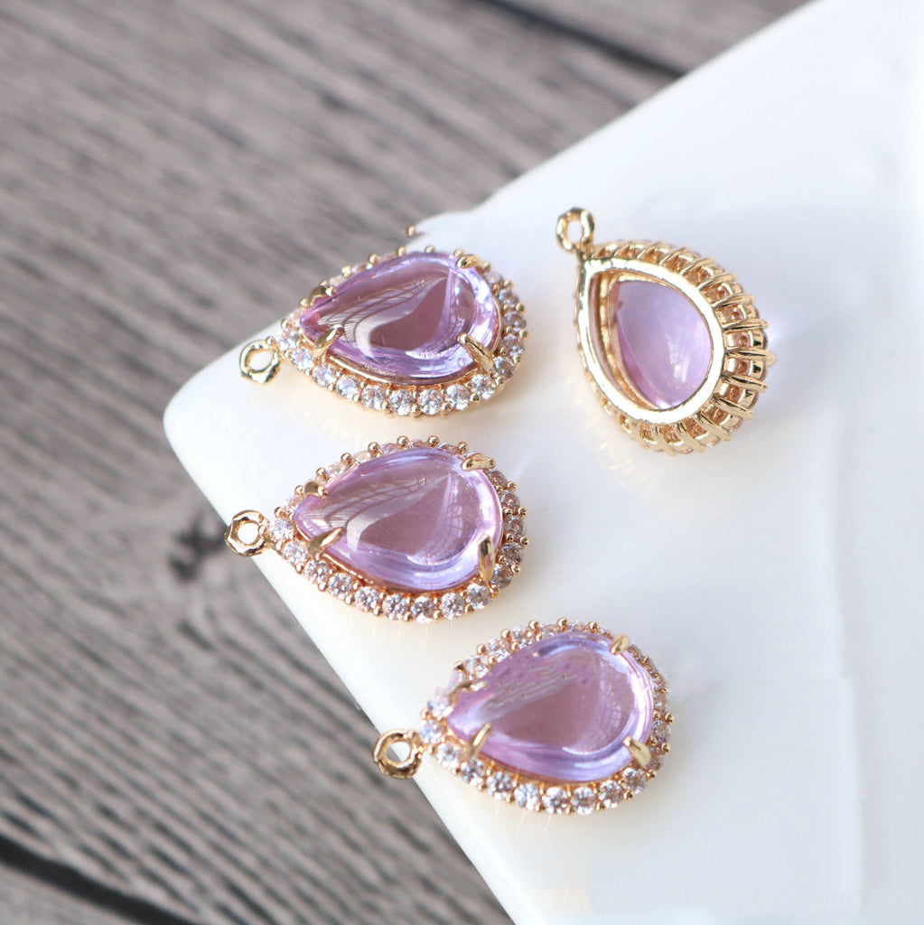 10 قطع - دلايات كريستال صغيرة على شكل دمعة، مطلية بالذهب/الفضة عيار 14 قيراطًا، مقاس 15×20 مم، قطع مجوهرات HL076-F120