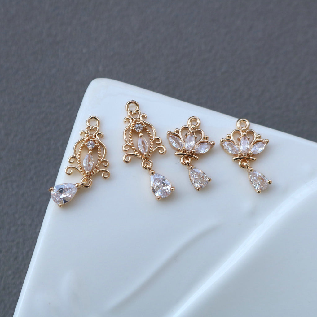 10pcs Cubic Zircon Crystal  Teardrop Charms, CZ Earring Charms,14K Gold Plated Pendant, Jewelry Findings HL112-F013