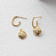Load image into Gallery viewer, Flower Charm, Cubic Zircon Crystal Flower Pendant, CZ Earring Charms,  Real Gold Plated Brass Earring Charms, Jewelry Findings D0371