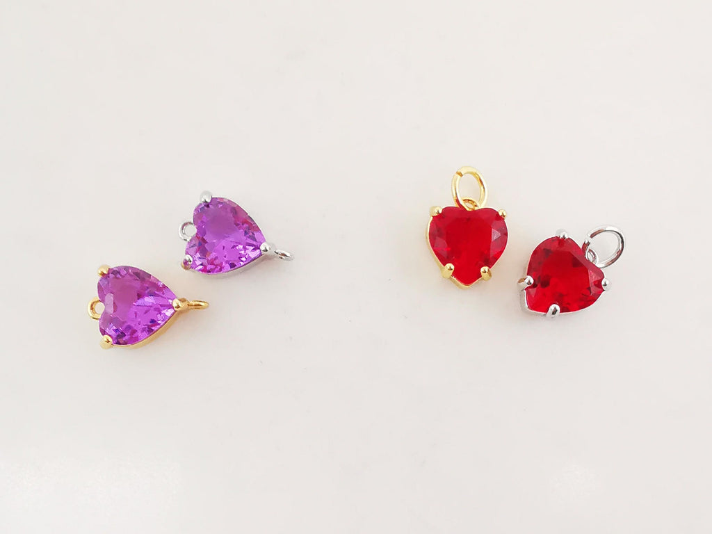 2PCS Purple/Red Cubic Heart Tiny Charms, 18K Gold Plated CZ Pave Love Charms, Bracelet Necklace Making Pendants, Jewelry Findings S20288