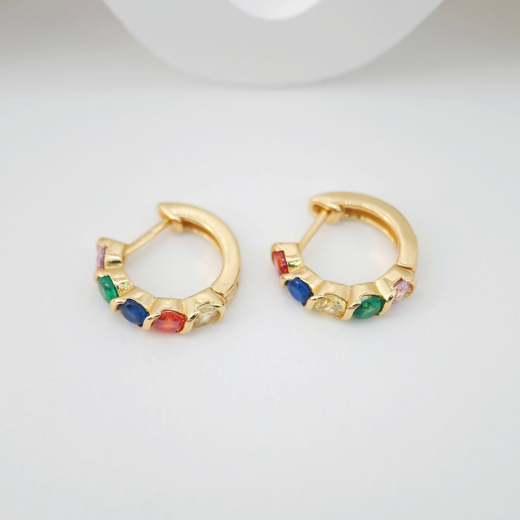 Cubic Ear Hoops Pave Crystal, 14mm, 18K Gold Plated Leverback Earrings, Huggie Hoops Earring S1061