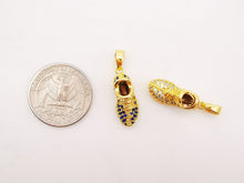 Load image into Gallery viewer, Shoes Charms, Clear/Blue Cubic Sneaker Pendant, Slipper Charms, 18K Gold Plated, Necklace Earring Making Charms, Jewelry Findings