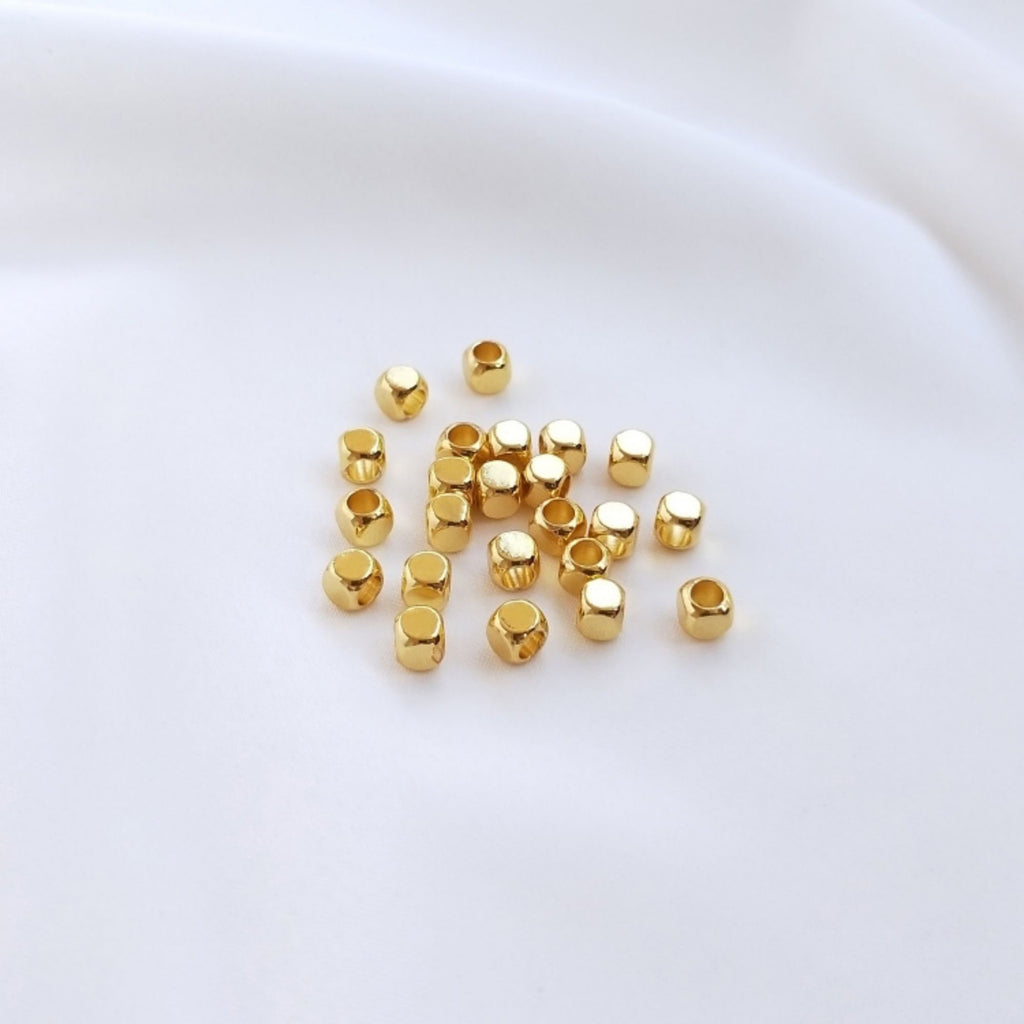 20pcs- Gold Plated Square Cube Beads, 18K Shiny Gold Beads, Cube Bracelet Beads, Big Hole Square Spacer Beads, Jewelry Finding S20340