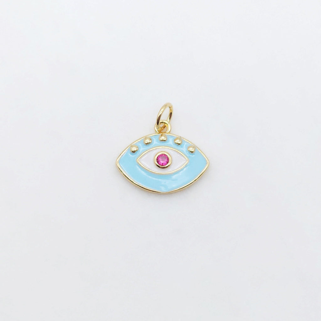 Enamel Evil Eye Charm, 18K Gold Plated Eye Pendant, 16mm, Necklace Making Charm, Jewelry Findings S20510