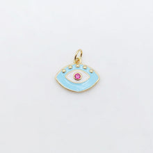 Load image into Gallery viewer, Enamel Evil Eye Charm, 18K Gold Plated Eye Pendant, 16mm, Necklace Making Charm, Jewelry Findings S20510