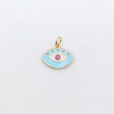 Enamel Evil Eye Charm, 18K Gold Plated Eye Pendant, 16mm, Necklace Making Charm, Jewelry Findings S20510