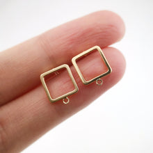 Load image into Gallery viewer, 10pcs 14K Gold Square Post With Loop, Openwork Square Stud Earring Nickel Free, 12x10mm, Hypoallergenic Earring Findings Z074