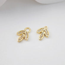 Load image into Gallery viewer, CZ Pave Leaf Charm, Cubic Zircon Crystal Leaf Pendant, CZ Earring Charms,  Real Gold Plated  Earring Charms, Jewelry Findings D0209