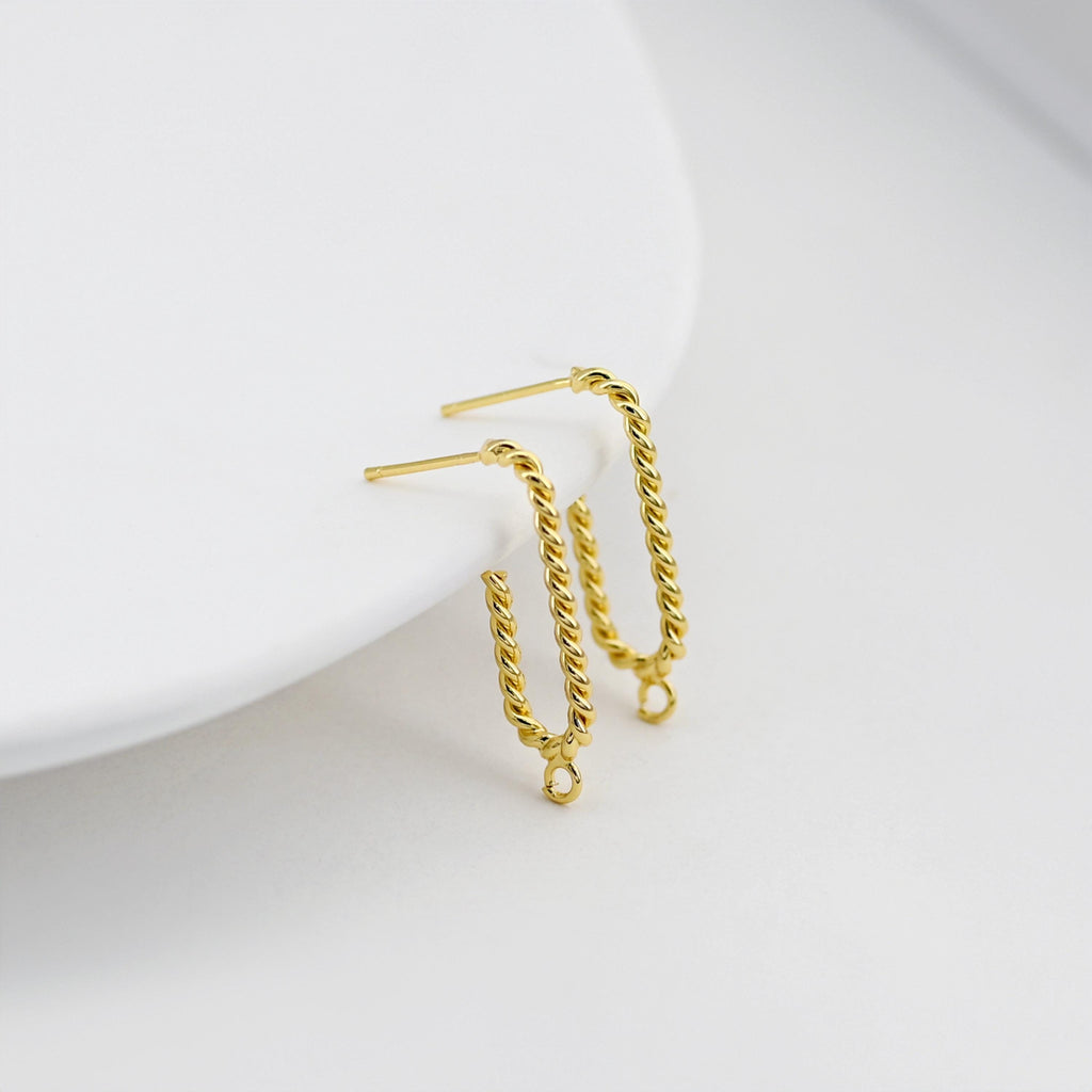 Twisted Gold  U Shape Earring Post With Loop, S925 Silver Ear Pin Nickel Free Earrings, Hypoallergenic Earring Findings D0361