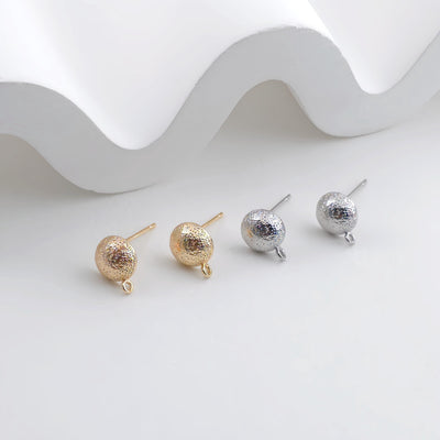 14K Gold Round Post With Loop, Frosted Surface Earrings Stud Nickel Free, S925 Silver Pin, Hypoallergenic Earring Findings ZX317