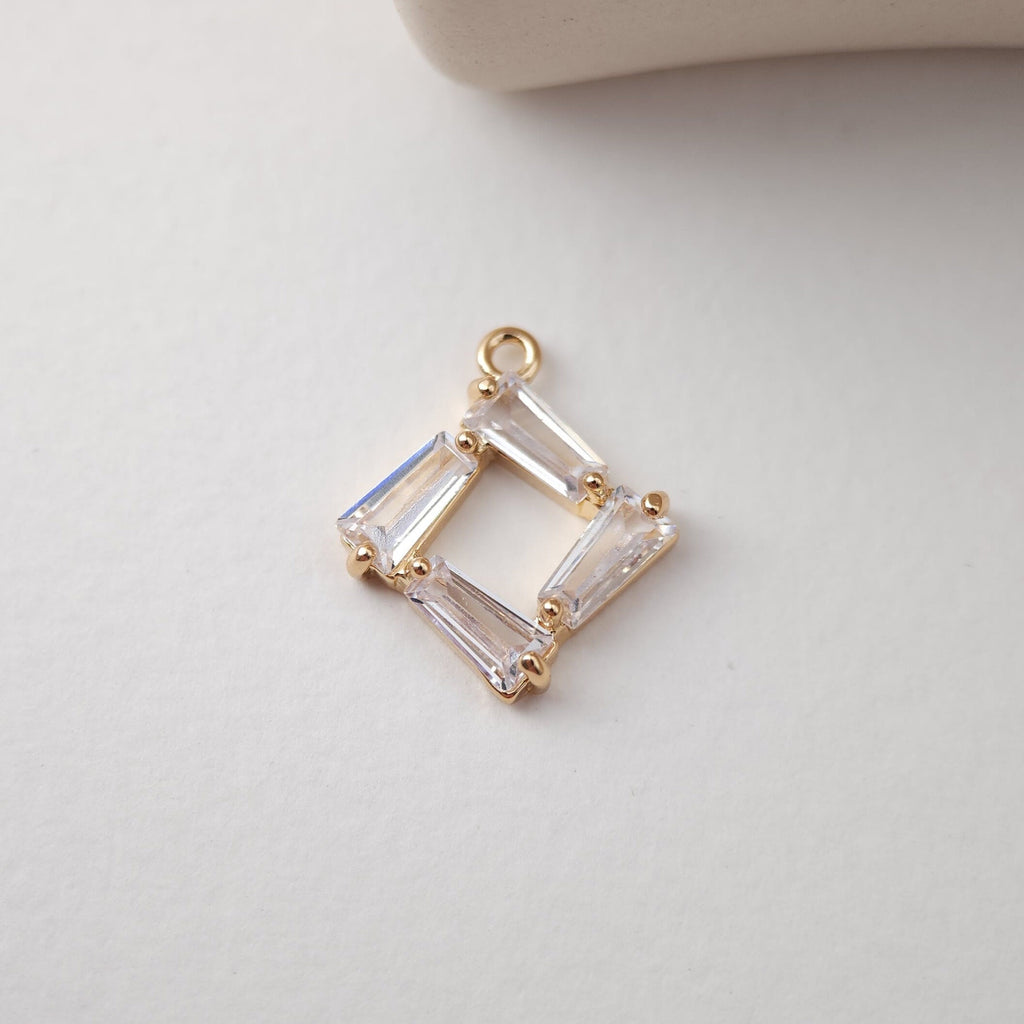 CZ Pave Rhombic Connector, Cubic Pendant, Earring Connectors, Real Gold Plated Brass Earring Charms, Jewelry Findings D0053