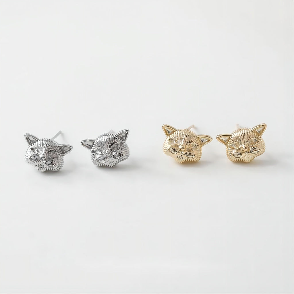 Pendientes de gato con pasador, oro/plata de 14 quilates, plata S925, sin níquel, con forma de animal y aro GE029
