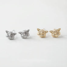 Cargar imagen en el visor de la galería, Pendientes de gato con pasador, oro/plata de 14 quilates, plata S925, sin níquel, con forma de animal y aro GE029