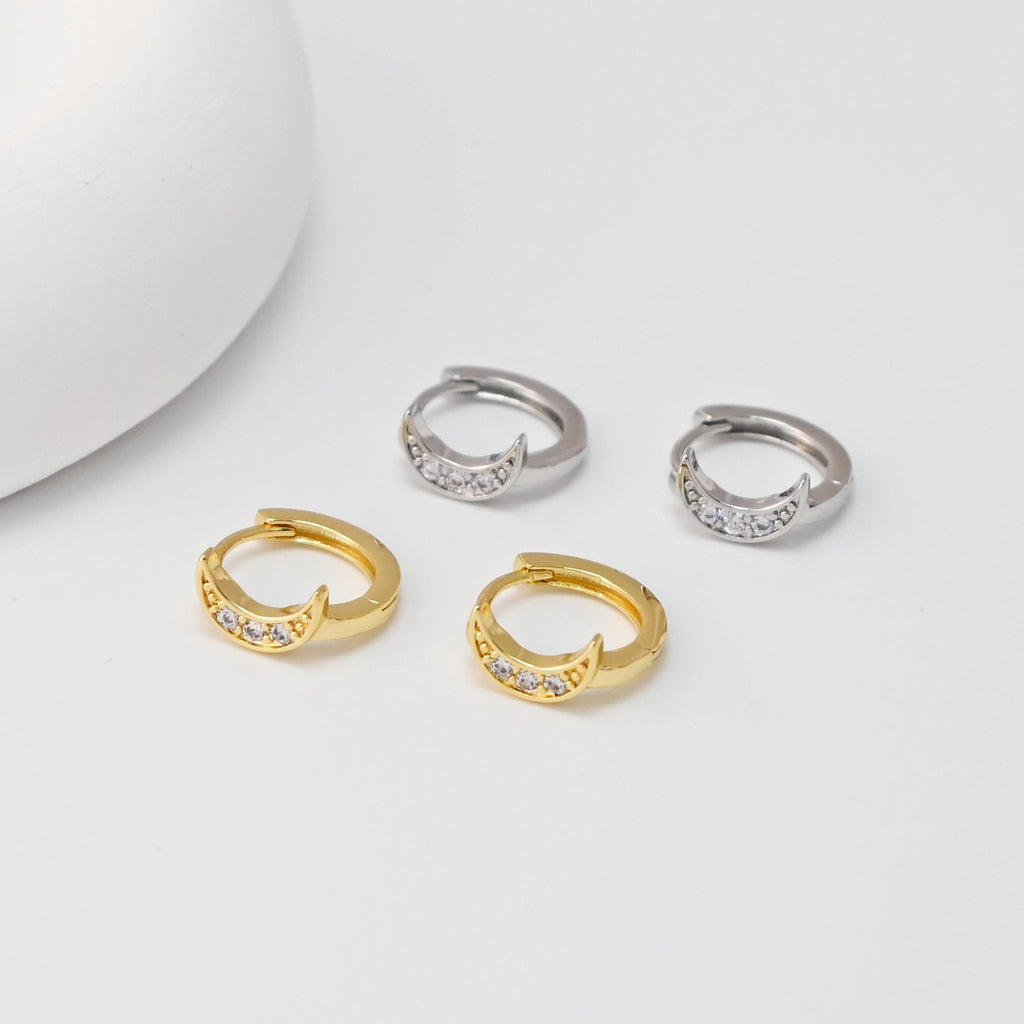 CZ Pave Leaf/Moon/Evil Eye Earring Hoop, Gold Plated Huggie Hoop Earring, DIY Earring  Findings, Handmade Earring Supplies D0537-D0560-D0542