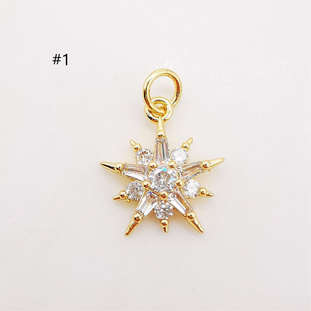 Star Charms,  Crystal Cubic Pave Star Pendant, 18K Gold Plated, Necklace Making Star Charms, Jewelry Findings S356