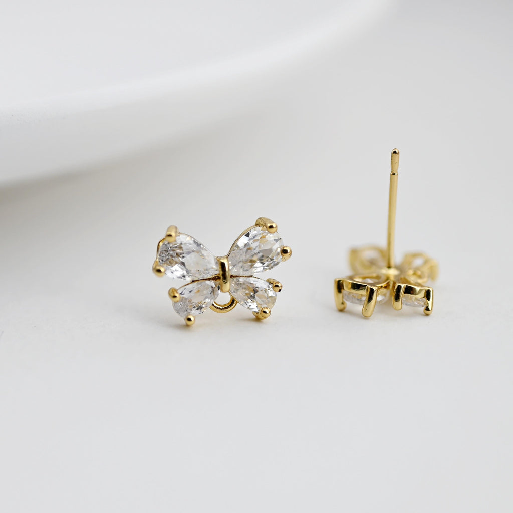 Butterfly Pave Crystal Earring Post, Gold Plated, S925 Silver Pin Nickel Free Earrings, Hypoallergenic Earring D0222