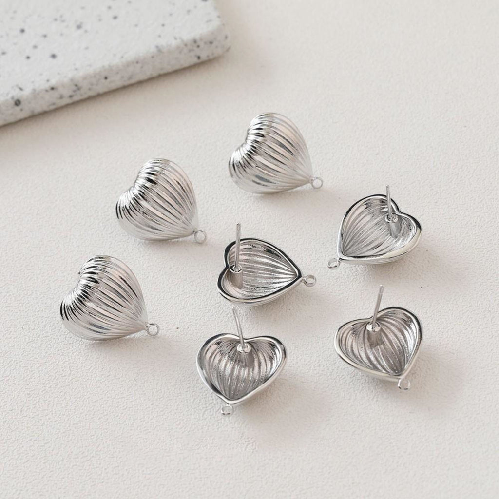 Gold Heart Earring Post, 14K Gold/Silver Nickel Free Earrings, S925 Silver Ear Pins, 20mm, Heart Shape Ear Stud with Loop BB035