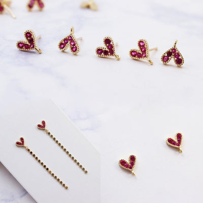 10PCS Cubic Heart Earring Post, Dainty 14K Gold Plated Brass Stud Earring With Loop, S925 Silver Ear Pin,Ear Post,Earring Finding Z056/bb012