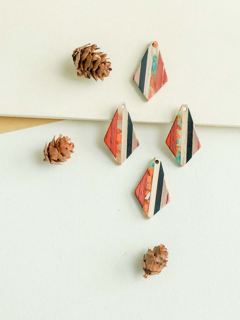 10 قطع من إكسسوارات سحر الخشب المصنوعة من الراتنج بتصميم خطوط هندسية، ونتائج أقراط خشبية بتصميم بوهو، ونتائج صنع الأقراط JT089