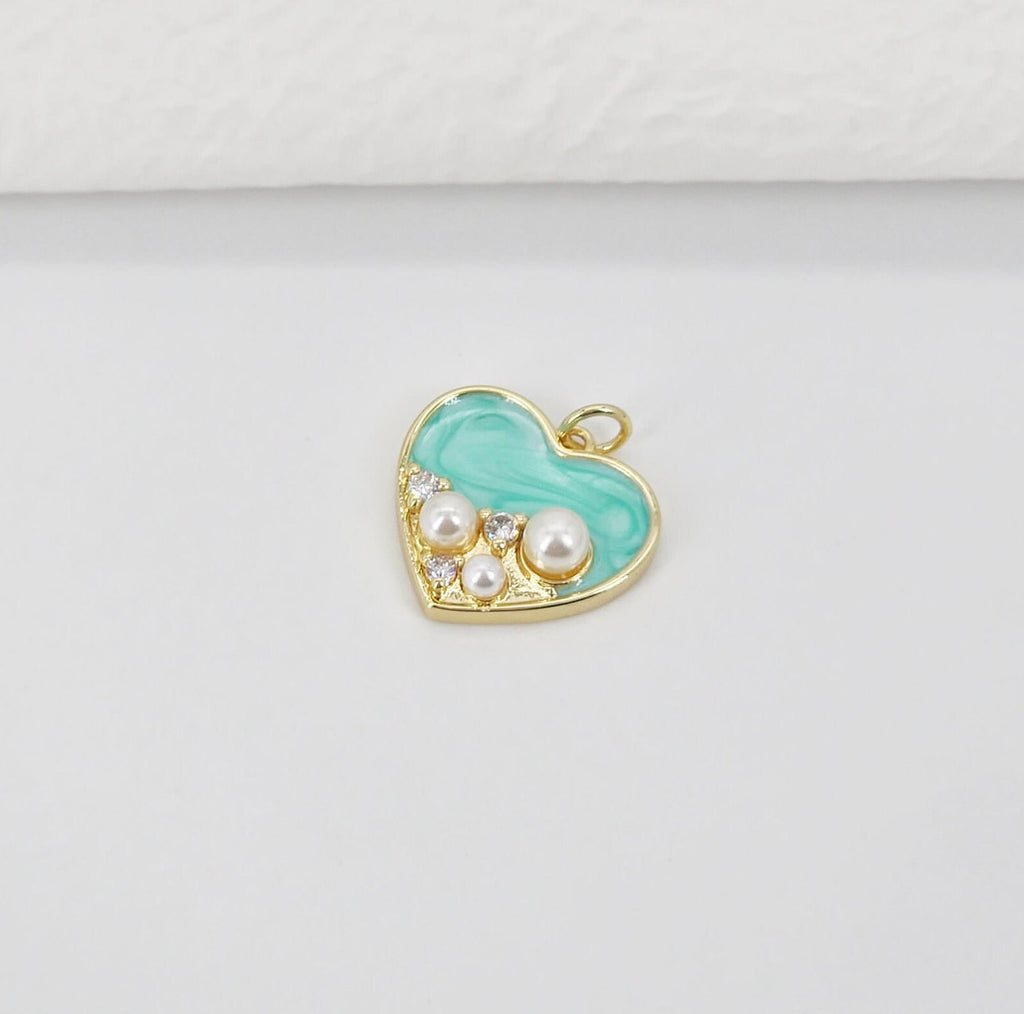 Enamel Heart Charm, 18K Gold Plated Heart Pendant, CZ Pave, Necklace Bracelet Making Pendant S20781