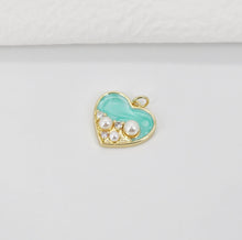 Load image into Gallery viewer, Enamel Heart Charm, 18K Gold Plated Heart Pendant, CZ Pave, Necklace Bracelet Making Pendant S20781