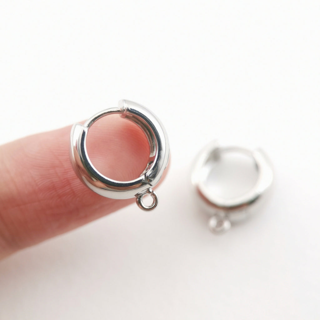 Chunky Smooth Earring Hoop, Gold/Silver Huggie Earring with Loop, 14mm, Everyday Simple Huggie Hoops , Handmade Earring Supplies  D0115