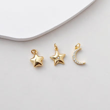 Load image into Gallery viewer, CZ Pave Star Charms, Moon Charms, Crystal Cubic Pave Pendant, 18K Gold Plated, Necklace And  Earring Making, Jewelry Findings S1386