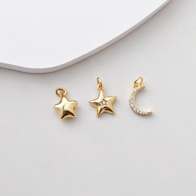 Dijes de estrella con pavé de circonita cúbica, dijes de luna, colgante de pavé de cristal cúbico, chapado en oro de 18 quilates, fabricación de collares y pendientes, accesorios de joyería S1386