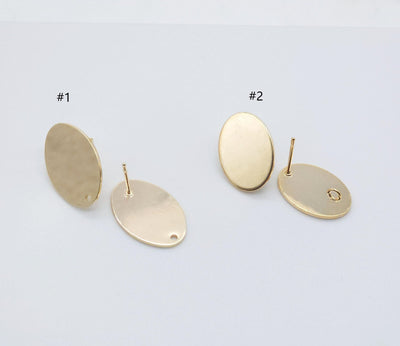 10pcs Oval Post With Loop,  18K Gold Stud Earring Nickel Free, Hypoallergenic Earring Findings ZX107