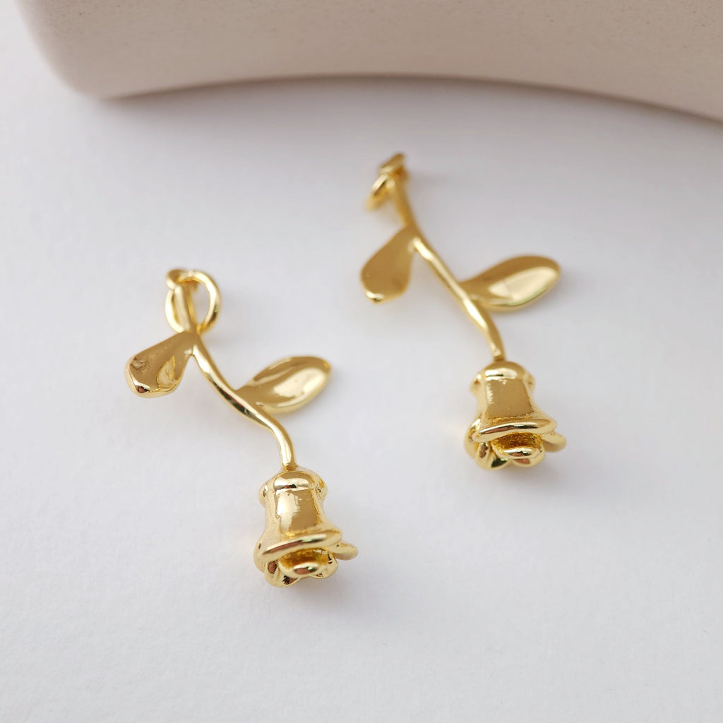 Gold Rose Flower Charm with loops, Flower Charm Pendant for Bracelet Necklace Earring, Jewelry Findings S1212