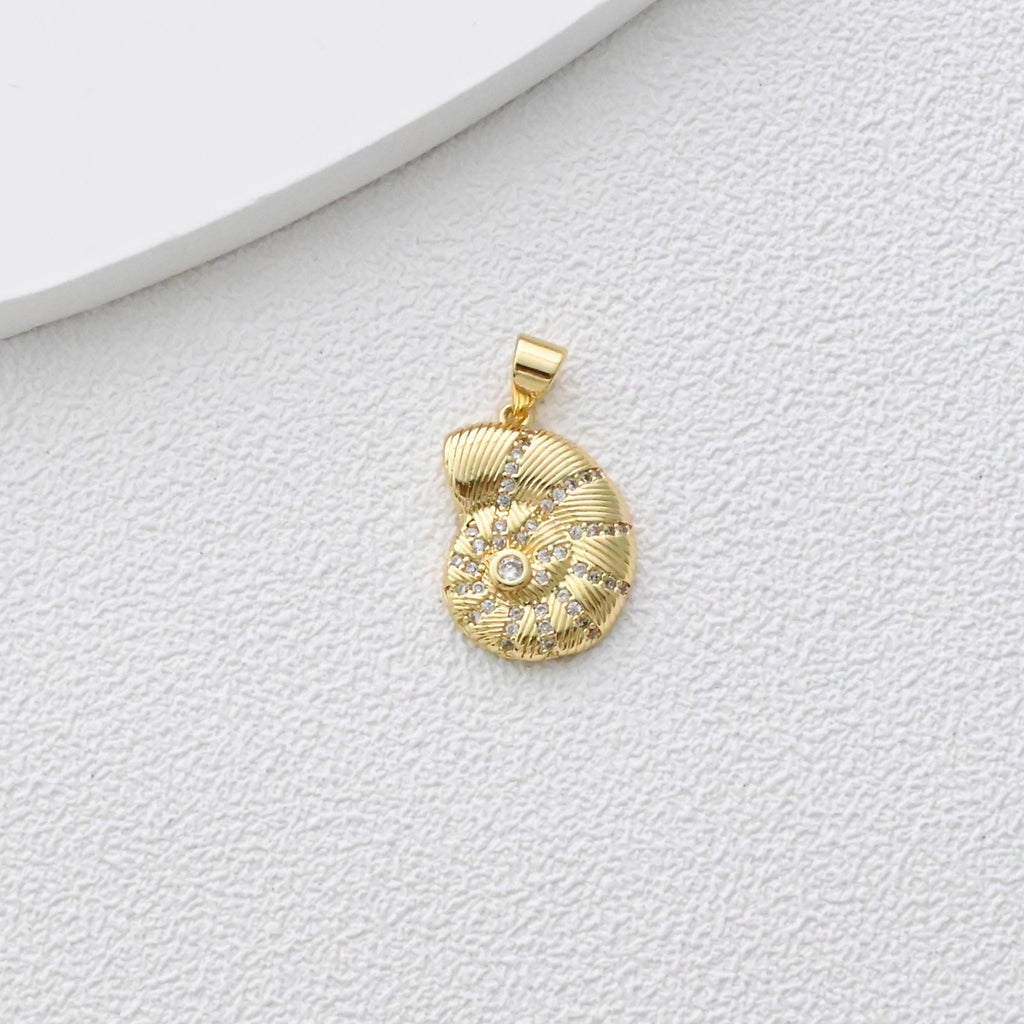 Mermaid Pendant, Conch Pendant, 18K Gold Plated CZ Pave Charms, Pendant for Necklace Jewelry Findings S1370