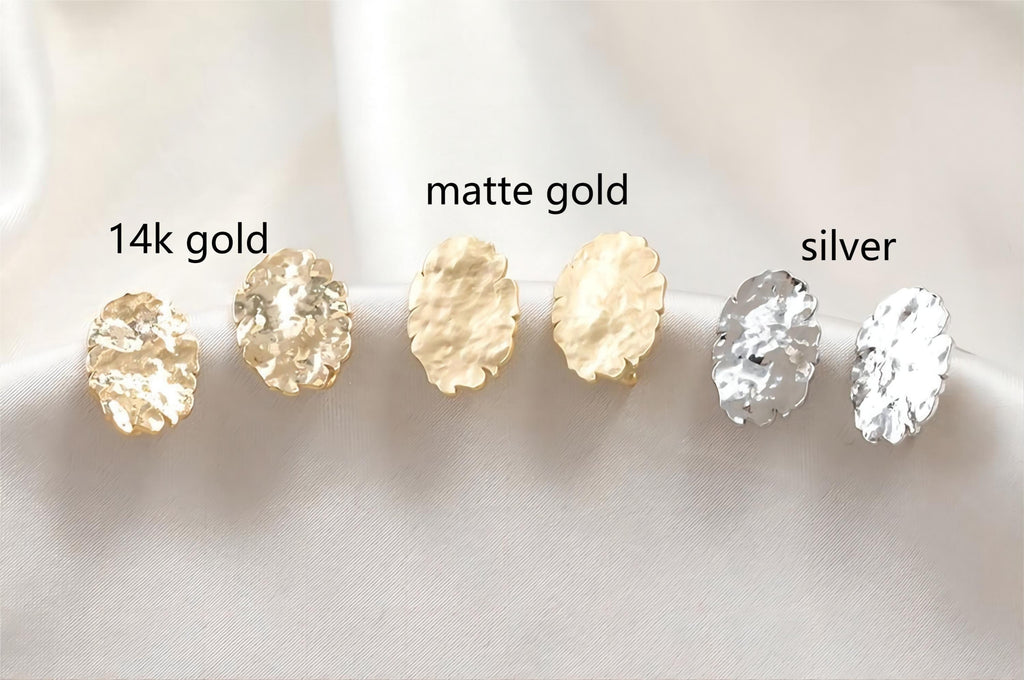 Hammered Ear Post With Loop, Oval Shape, S925 Silver Ear Pin Nickel Free, Gold Ear Stud, Hypoallergenic Earring Findings G009-ZX7002