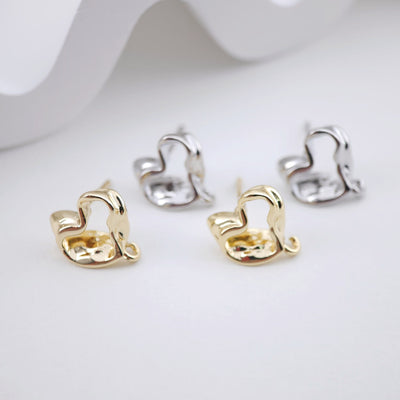 Irregular Heart Shape Post Earrings, Gold Earring Post with Loop, Hypoallergenic, Earring Findings, Handmade Earring Supplies D0046