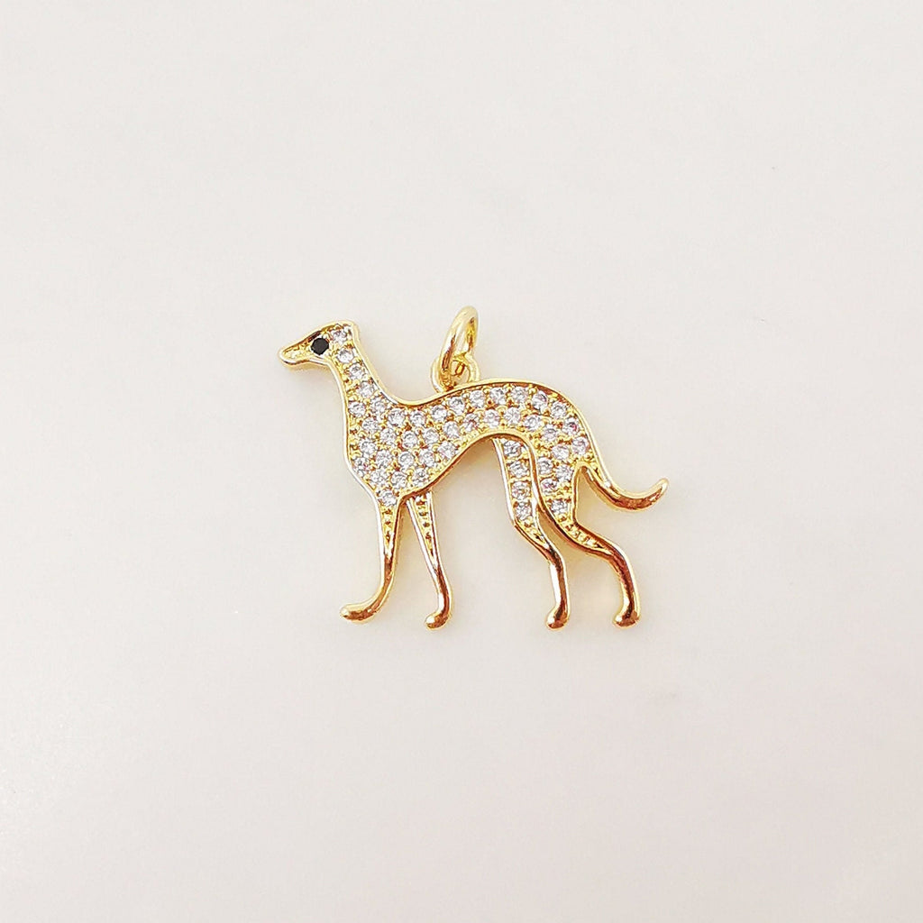 Greyhound Dog Charm, Cubic Pave Dog Pendant, 18K Gold Plated Pendant, Necklace Bracelet Making Charm, Jewelry Findings S1035