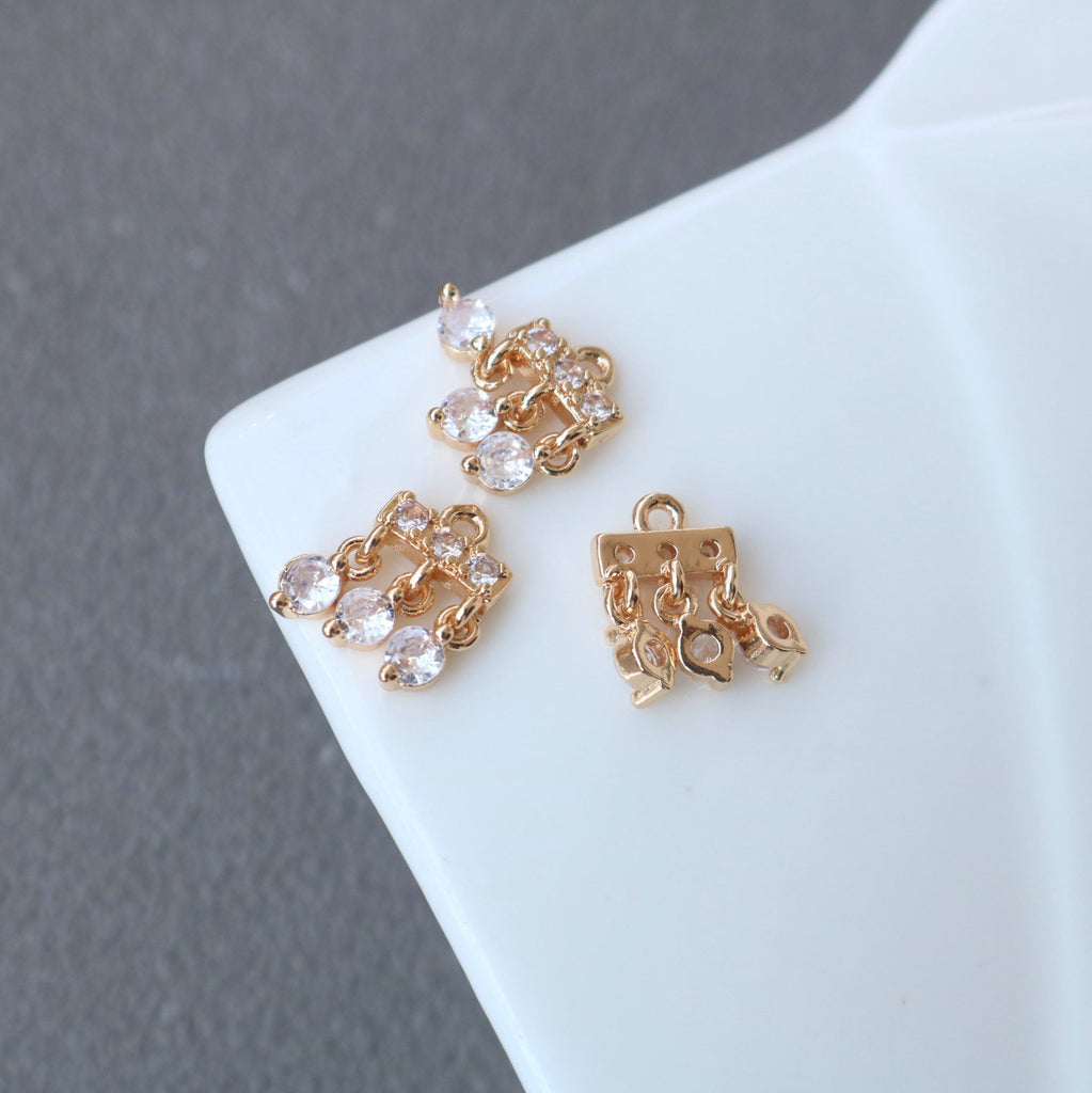 10pcs Flower Charm, Cubic Zircon Bow Pendant, Drop CZ Earring Charms,  Real Gold Plated Brass Earring Charms, Jewelry Findings HL096-F110