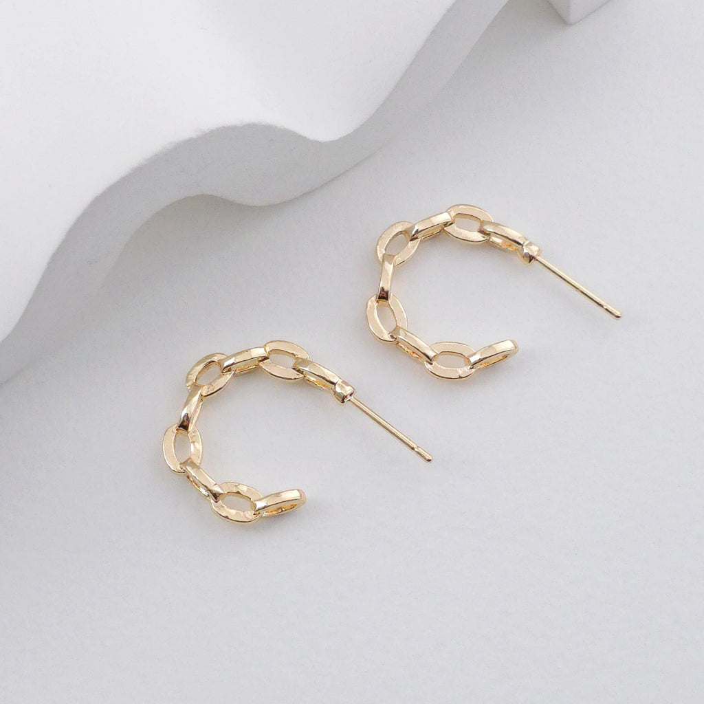 C Shape Twisted Earrings Post, 14K Gold/Silver Plated, Nickel Free, Ear Stud Hypoallergenic Earring Findings ZX311