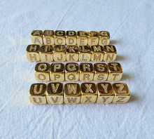 Load image into Gallery viewer, 18K Shiny Gold Cube Alphabet Beads, Initial Square Beads, Micro CZ Pave, 9x9mm, Big Hole Letter Beads for Necklace Bracelet Making S909