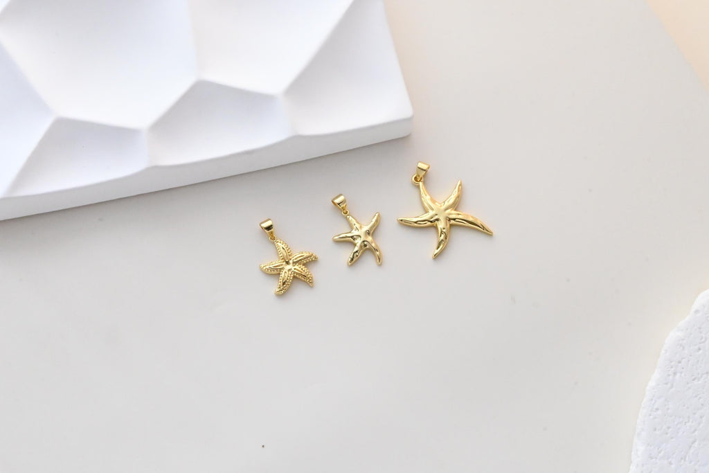 Starfish Charm, Gold Marine Life Pendant, 18k Gold Plated Brass, Necklace Making, Jewelry Findings S1318