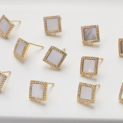 Square Post Earring With Loop, Gold Plated, Pave CZ, S925 Silver Pin Nickel Free Earrings, Hypoallergenic Earring Findings GZ501