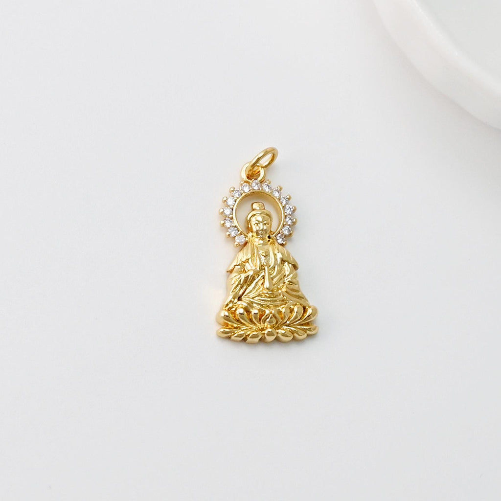 Cubic Heart Charms, Gold Buddha Pendant, 18K Gold Plated CZ Pave Charms, Bracelet Necklace Making Pendants, Jewelry Findings
