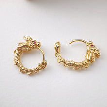Load image into Gallery viewer, Gold Dragon Hoop Earring, 18.6mm, 18K Gold Plated Leverback Earrings, Huggie Hoops Earring S1188